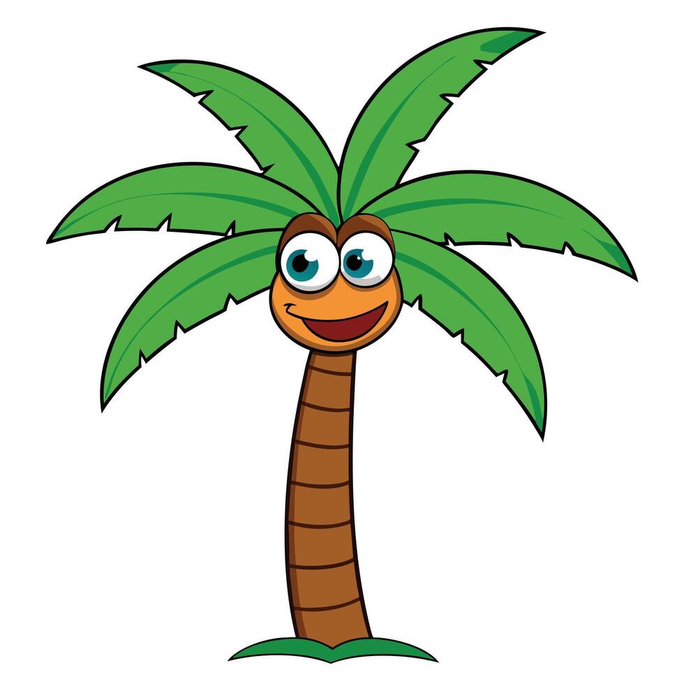 Happy cartoon palm tree character illustration for summer and tropical designs vector