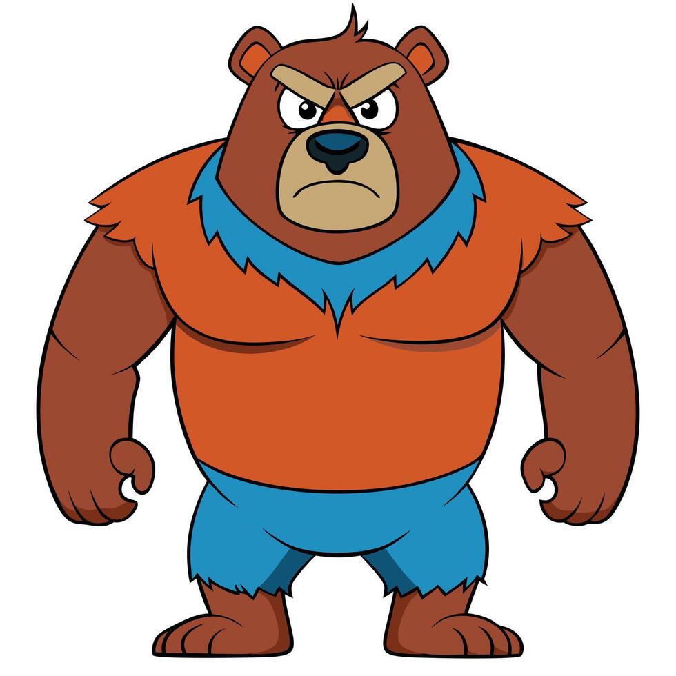 Cartoon brown bear with angry expression strong animal character illustration vector