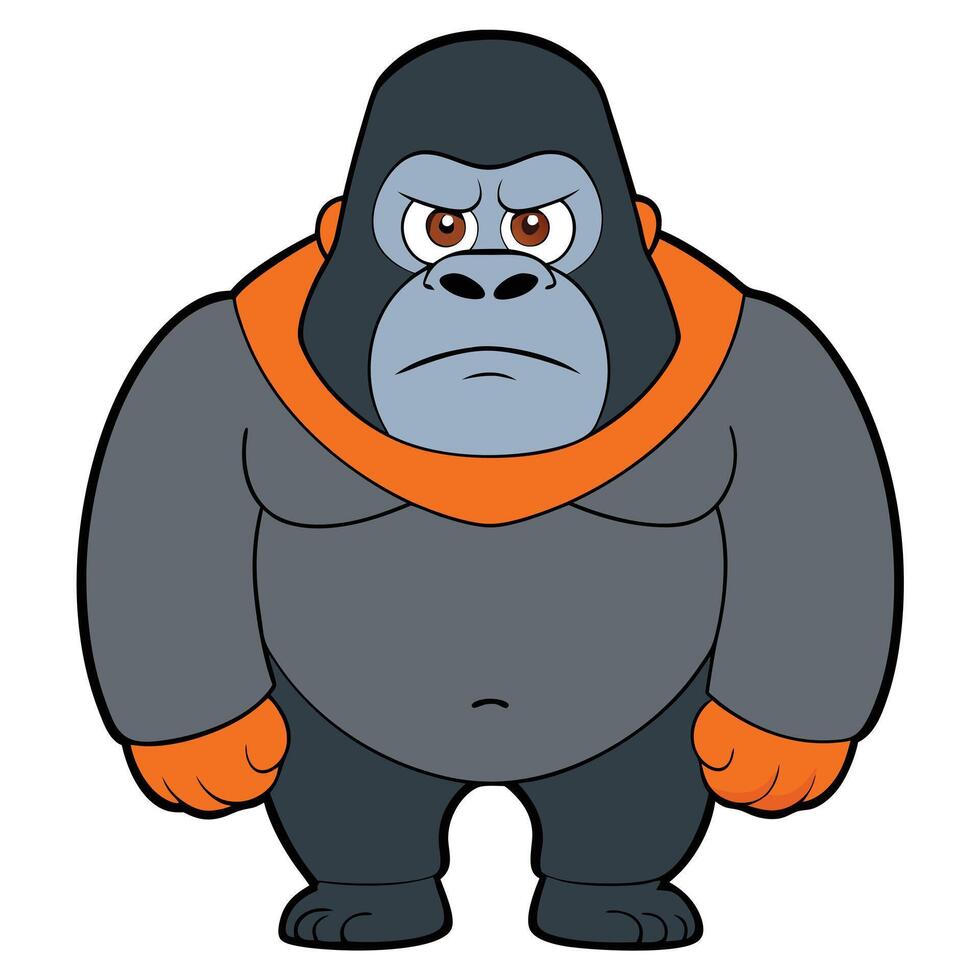 Cartoon gorilla illustration featuring an angry expression and orange highlights vector