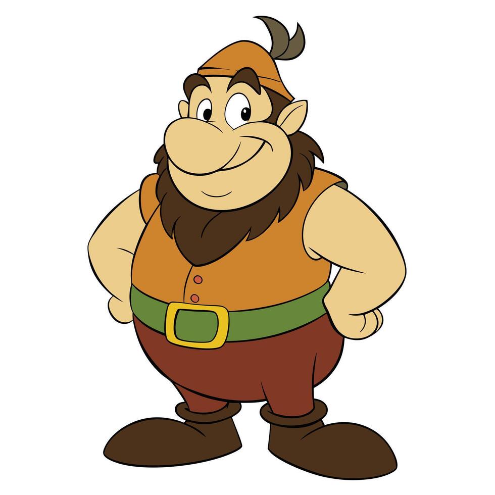 Cartoon character illustration cheerful dwarf in traditional attire isolated on white vector