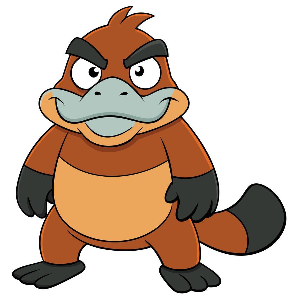 Cartoon platypus character illustration cute and playful animal mascot with brown fur vector