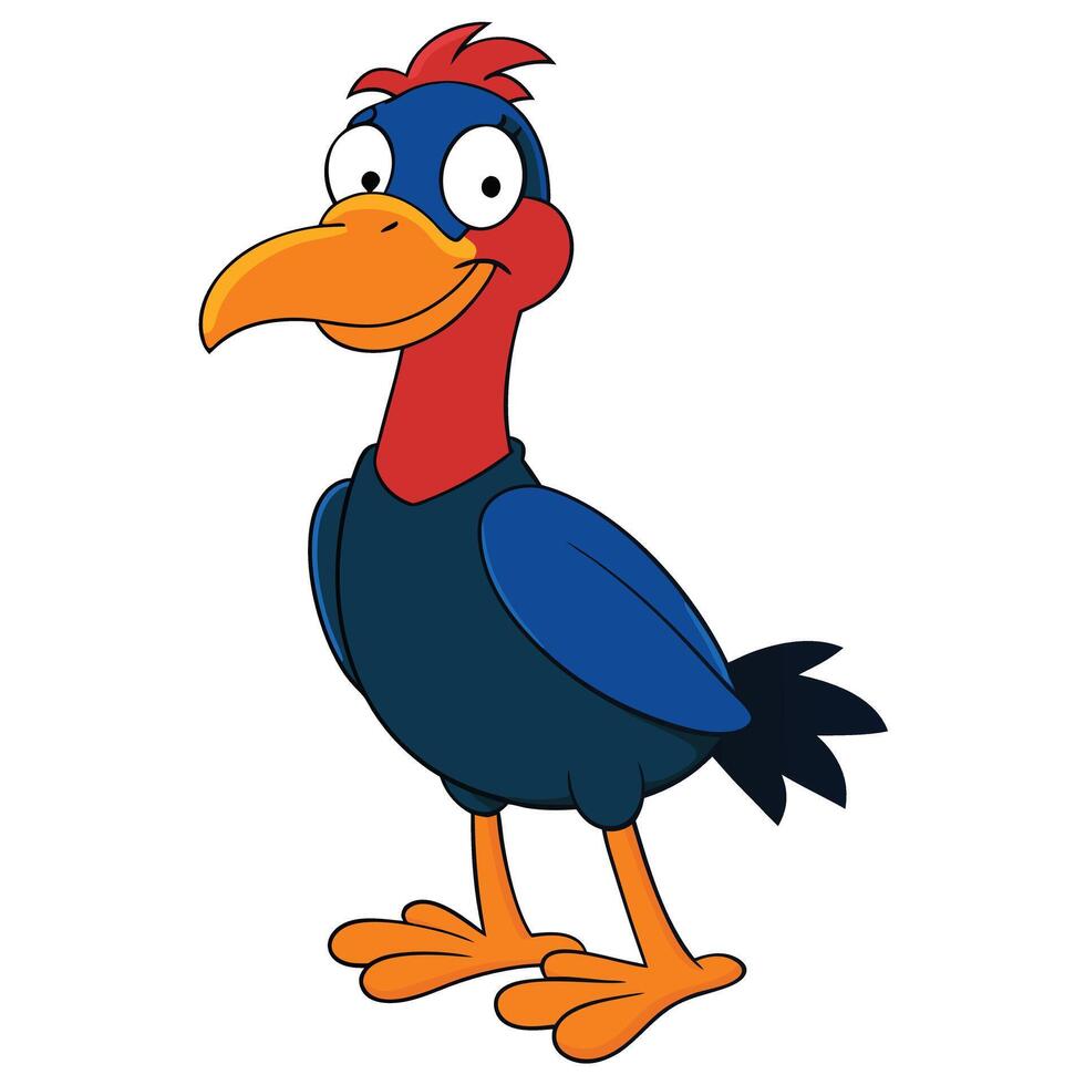 Cartoon character bird isolated on white background featuring blue and red plumage vector
