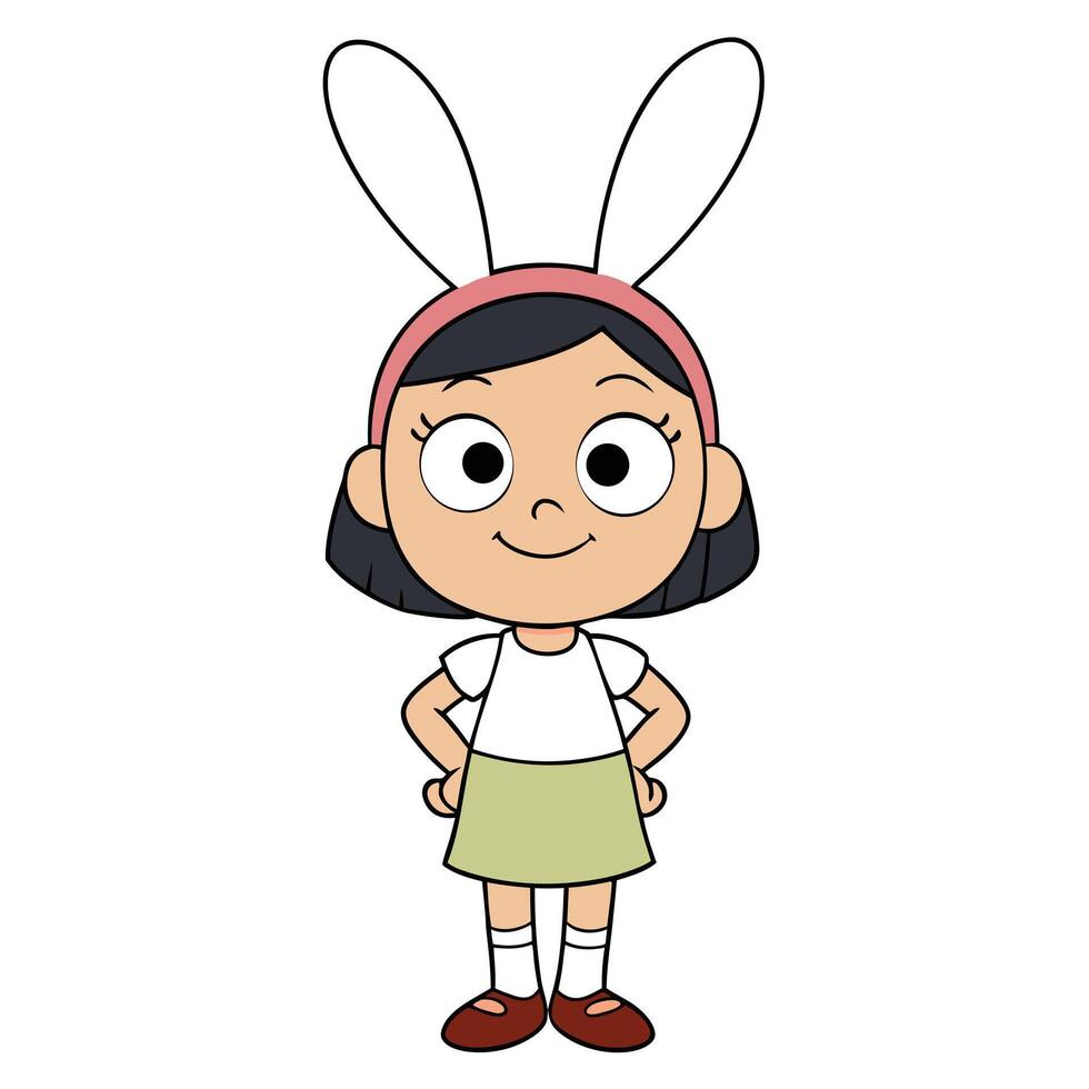 Cartoon girl with bunny ears illustration on white background vector