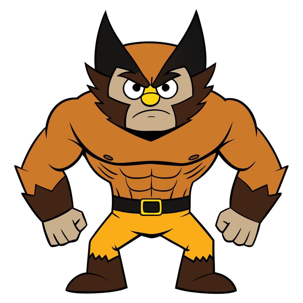 Cartoon superhero character with muscular build and angry expression illustration vector