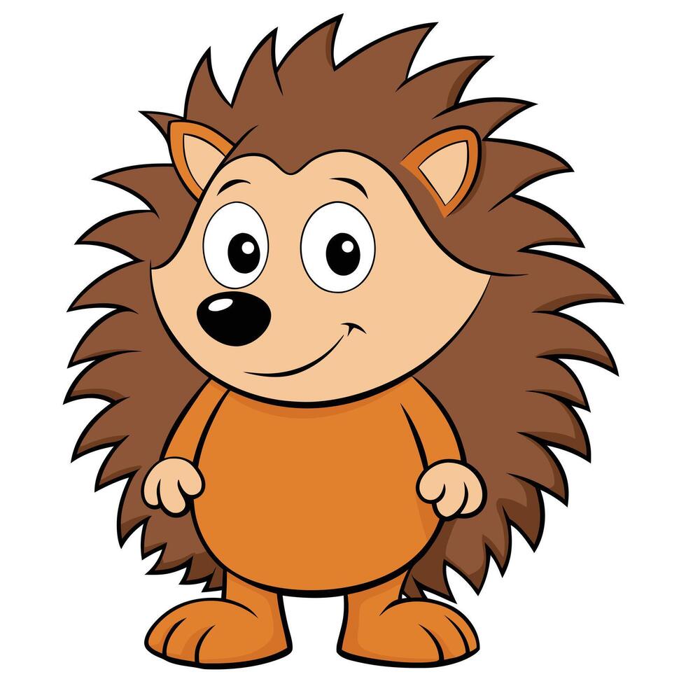 Cute cartoon hedgehog character standing upright illustration for children and educational materials vector