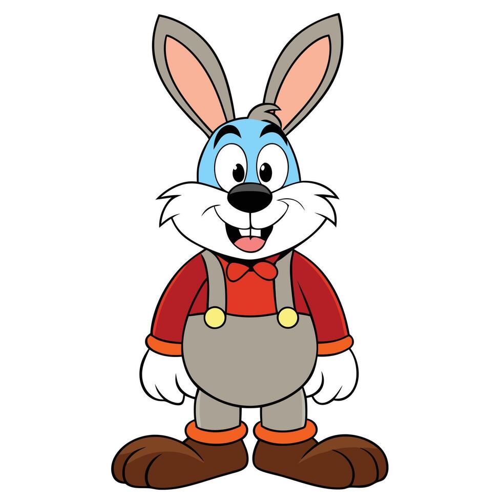 Cute cartoon rabbit character wearing overalls and a bowtie isolated on white background vector