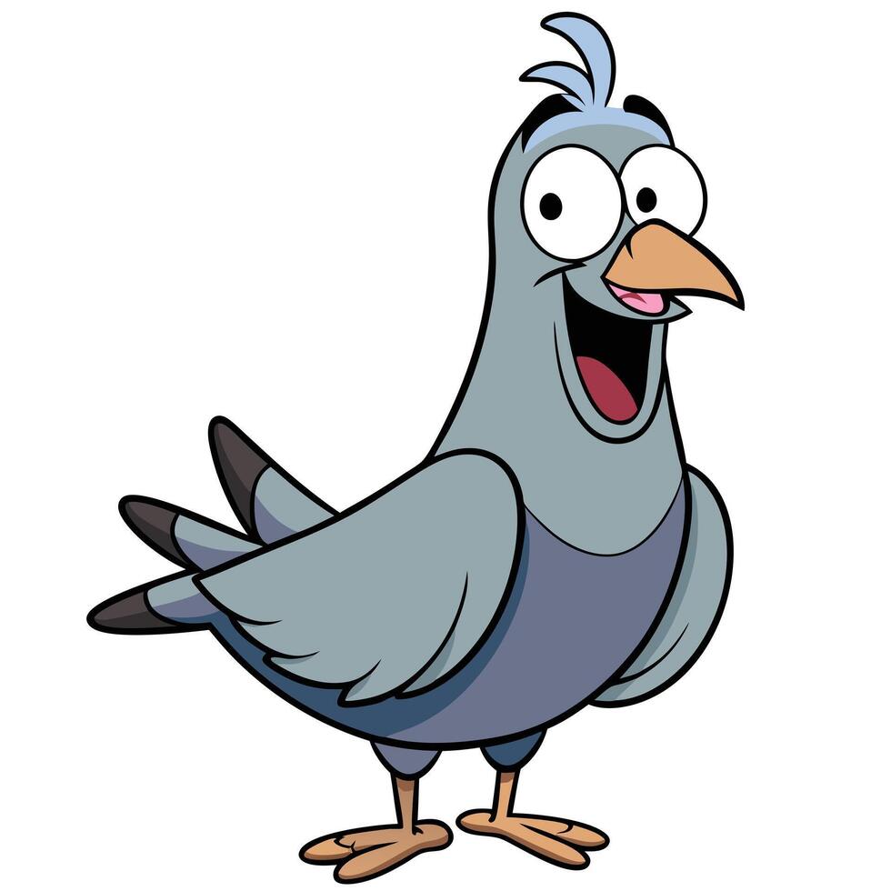 Happy cartoon pigeon character illustration isolated on white background digital artwork vector