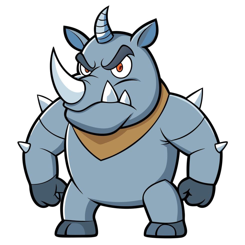 Cartoon style illustration of an angry rhino with spikes and bandana vector
