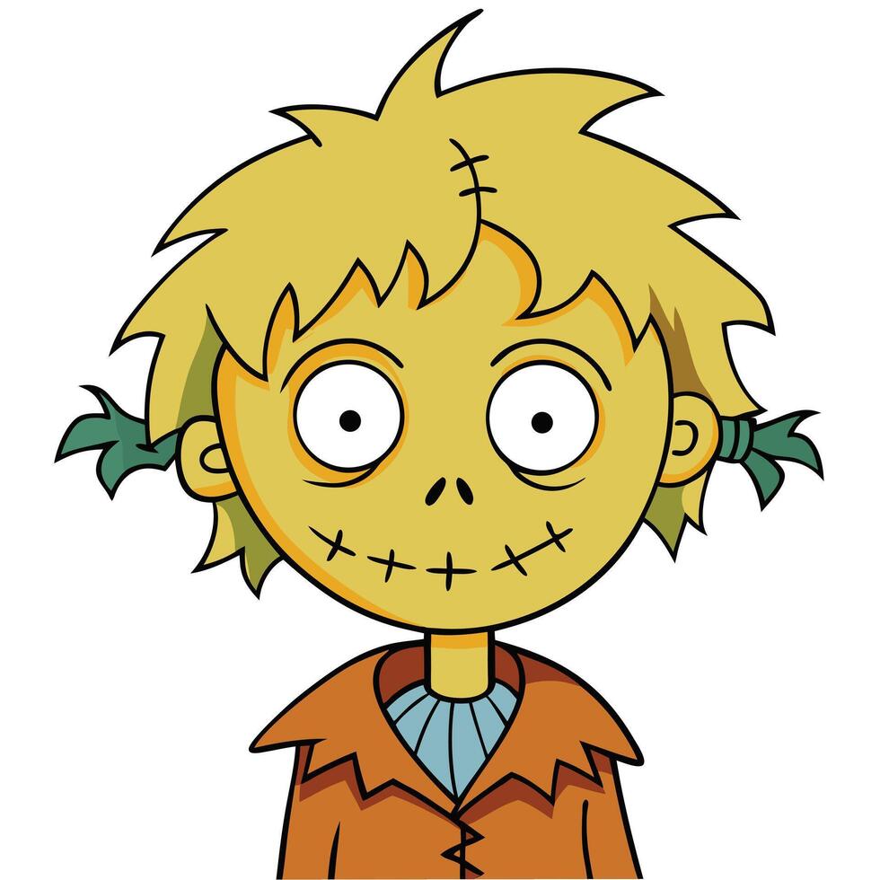 Cartoon scarecrow illustration with stitched mouth for halloween or autumn designs vector