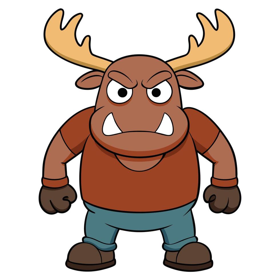 Cartoon angry moose character wearing clothes illustration for design element vector