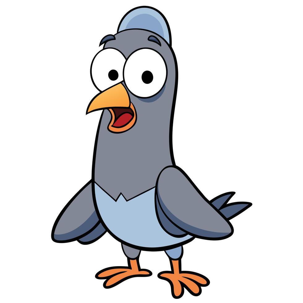 Surprised cartoon pigeon character illustration isolated on white background vector