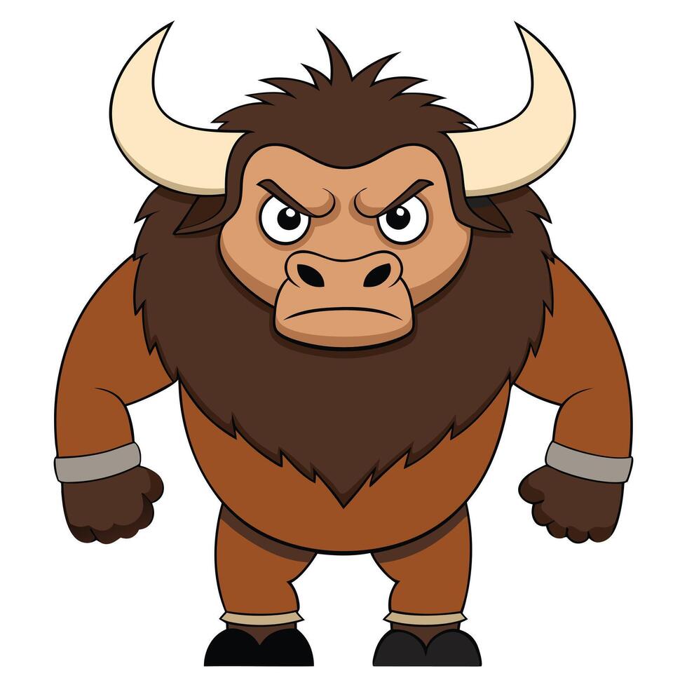 Cartoon style illustration of an angry brown bull with large horns vector