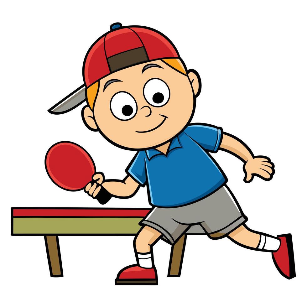 Cartoon boy playing table tennis with paddle and red cap vector