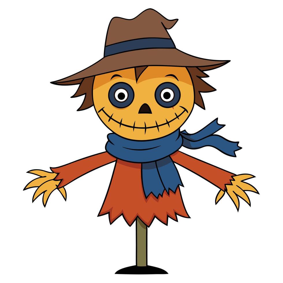 Cartoon scarecrow illustration with hat and scarf for autumn designs vector