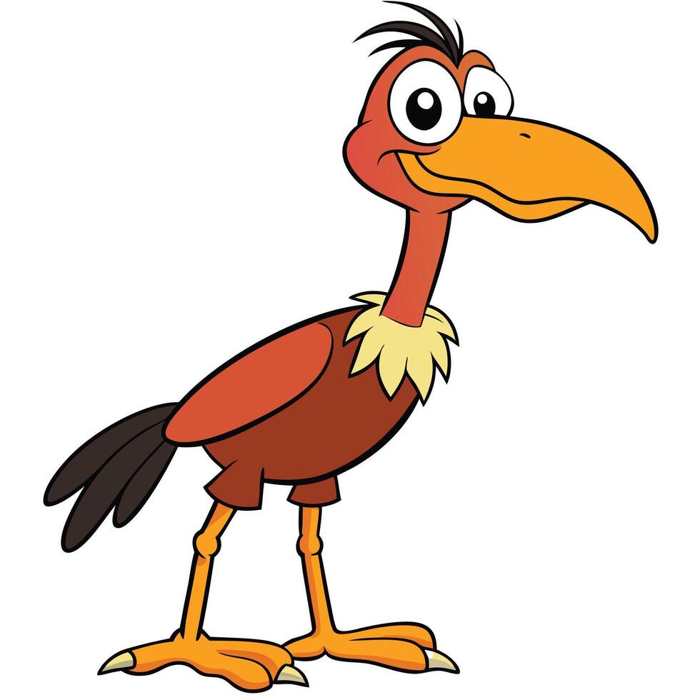 Cartoon ostrich illustration with friendly smile and expressive eyes on white vector
