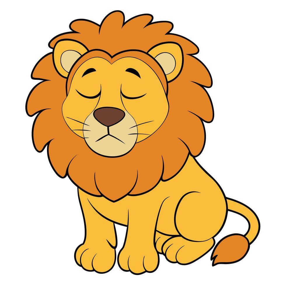 Cartoon lion sitting with eyes closed peaceful expression animal character vector