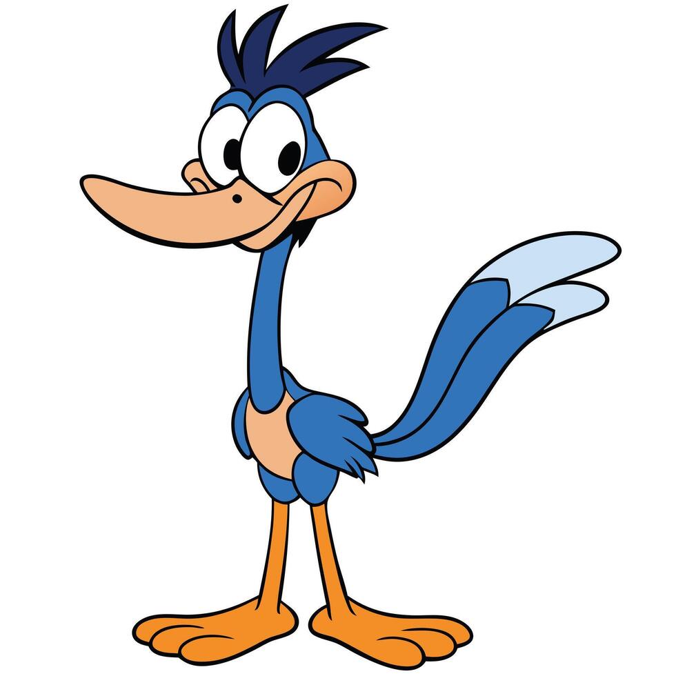 Cartoon roadrunner illustration colorful animated bird standing against white background vector