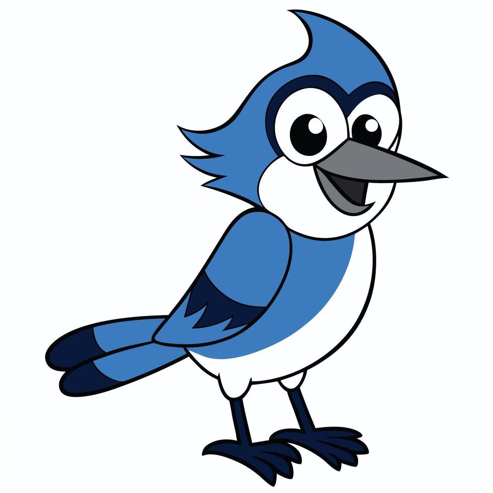 Cheerful blue jay cartoon bird character mascot illustration design element vector