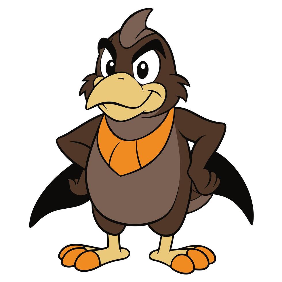 Cartoon style bird character posing with hands on hips isolated vector