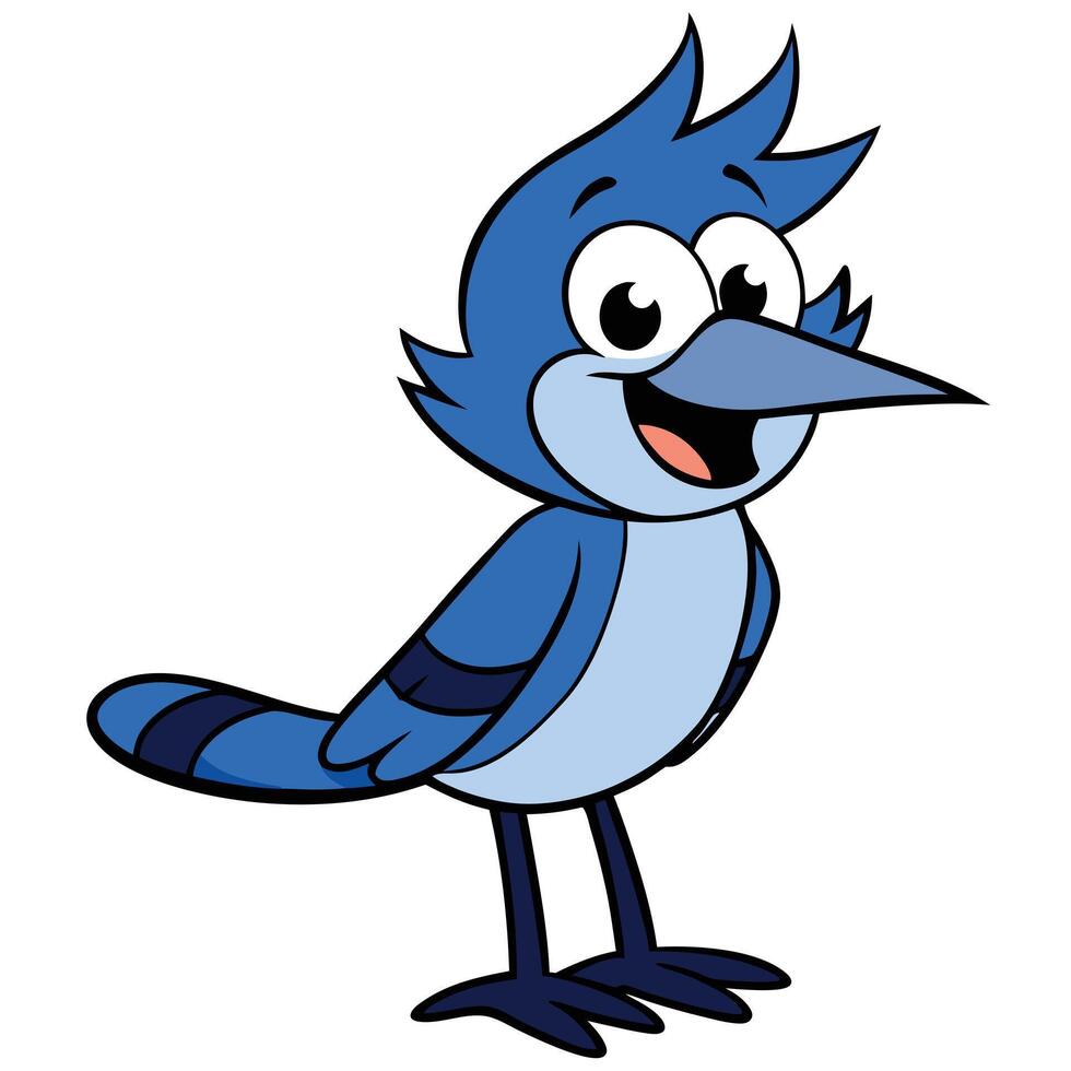 Cheerful cartoon blue jay standing isolated on white background illustration vector