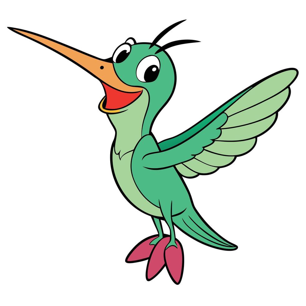 Playful cartoon hummingbird illustration with big eyes and a cheerful expression vector