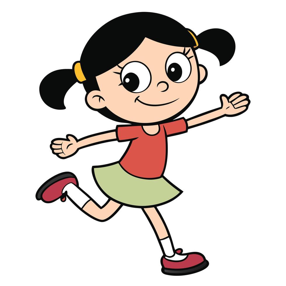 Cartoon girl running with excitement illustration of joyful play vector