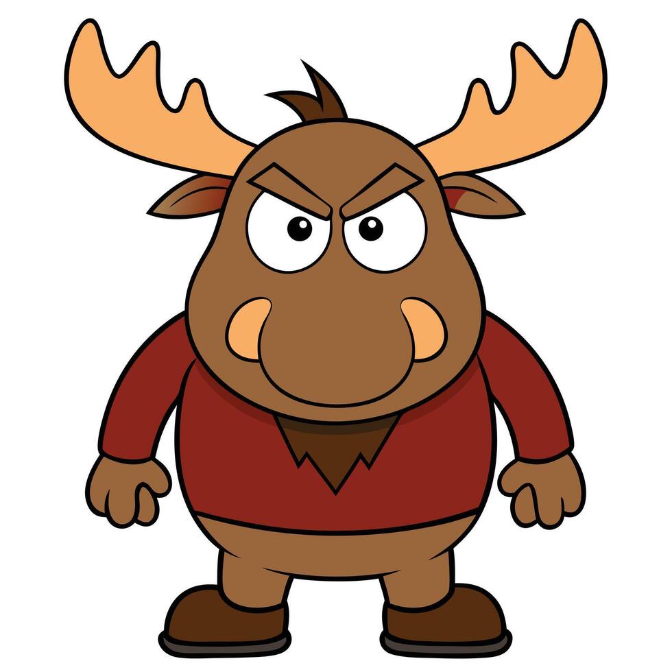 Cartoon moose character with angry expression wearing red sweater illustration vector