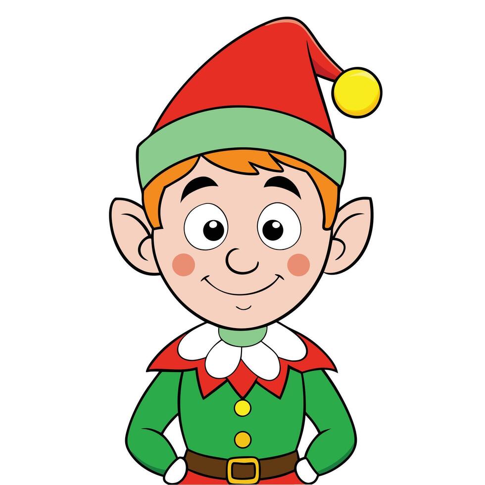 Smiling cartoon christmas elf wearing a red and green festive outfit vector