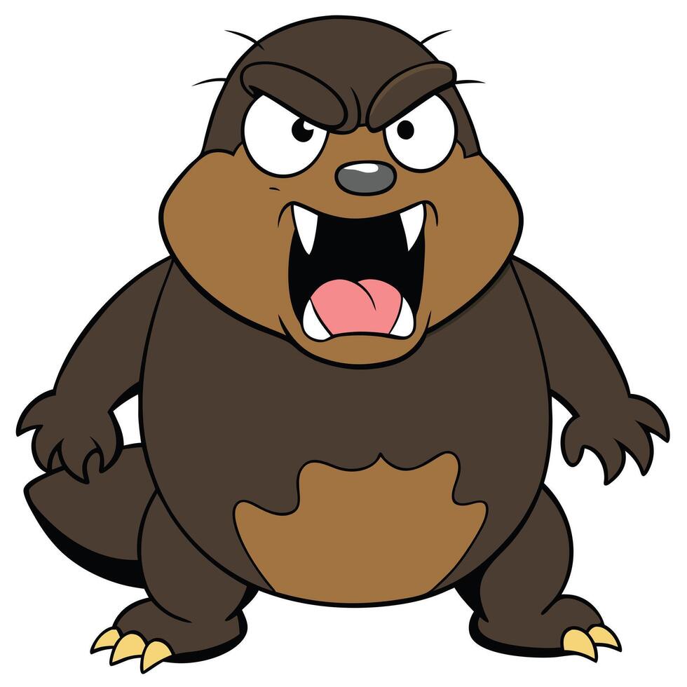 Angry cartoon beaver mascot with sharp teeth illustration character vector