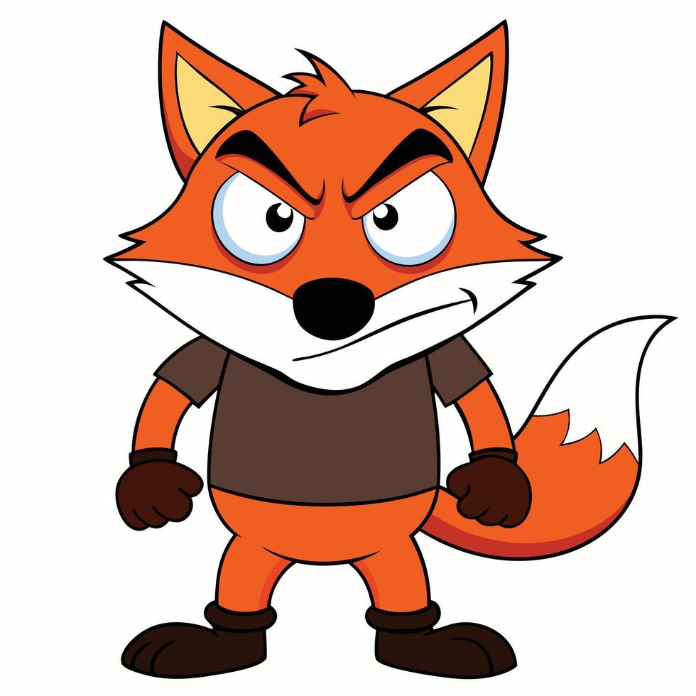Cartoon fox character with angry expression wearing brown clothes illustration vector