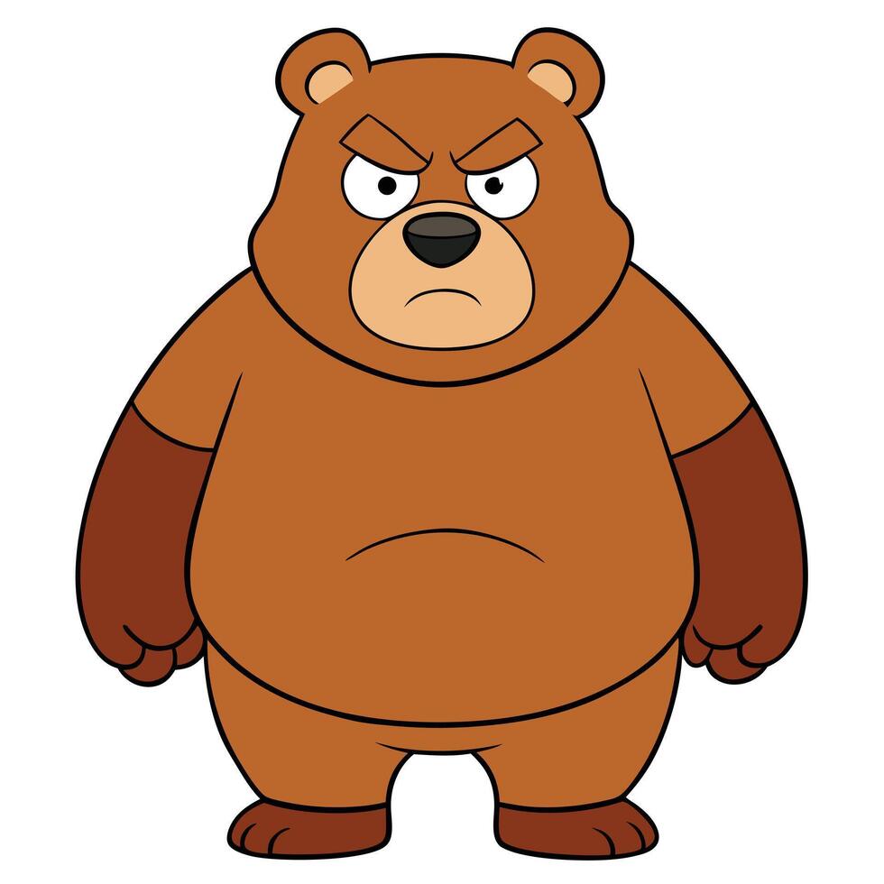 Cartoon angry brown bear character illustration on white background format vector