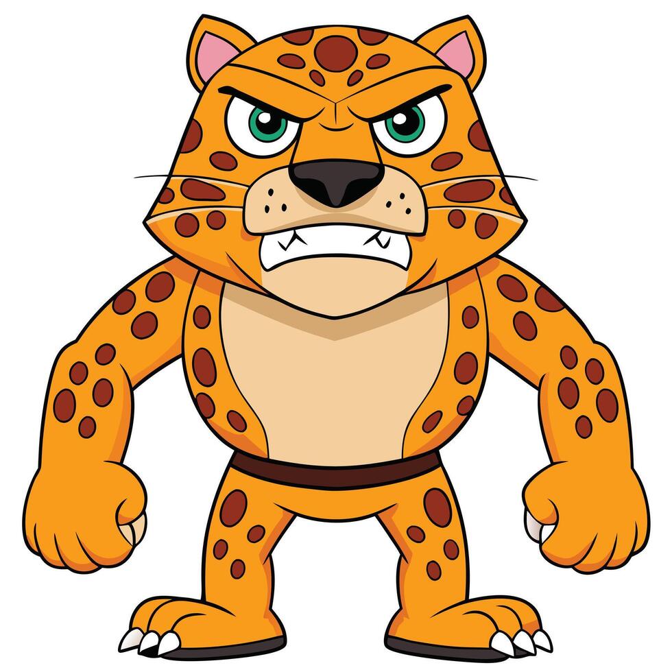 Cartoon angry leopard mascot illustration aggressive wild cat character design vector