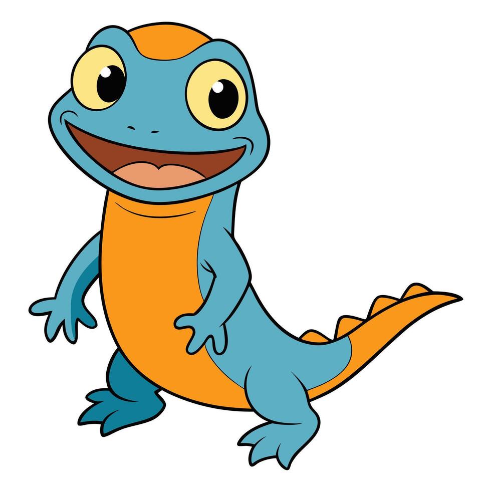 Cheerful cartoon gecko illustration blue and orange colored cute lizard mascot vector