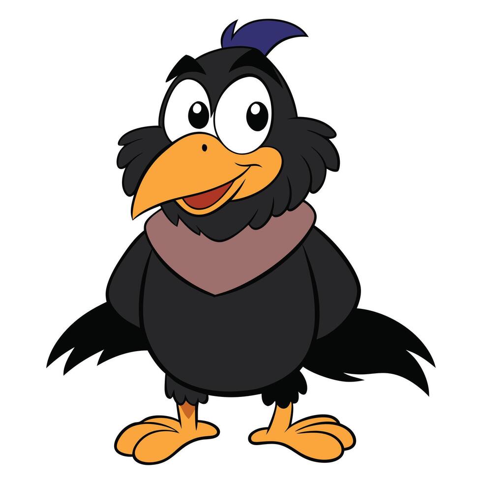 Cartoon illustration of a black bird with a mischievous expression and big eyes vector