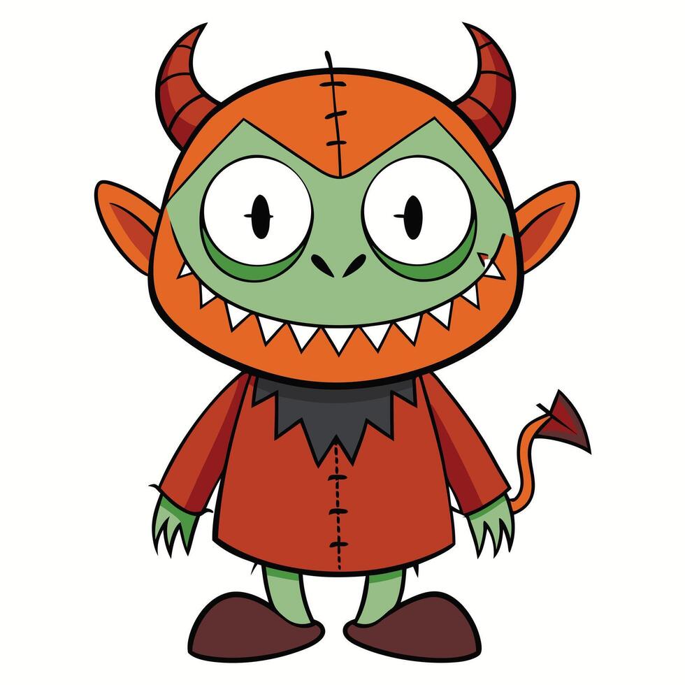 Cartoonish halloween devil character with horns and tail illustration for creative projects vector