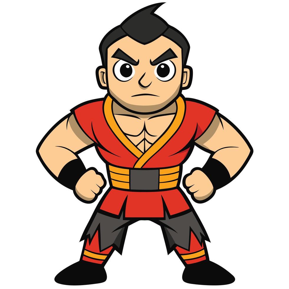 Cartoon kung fu fighter with red uniform ready for action vector