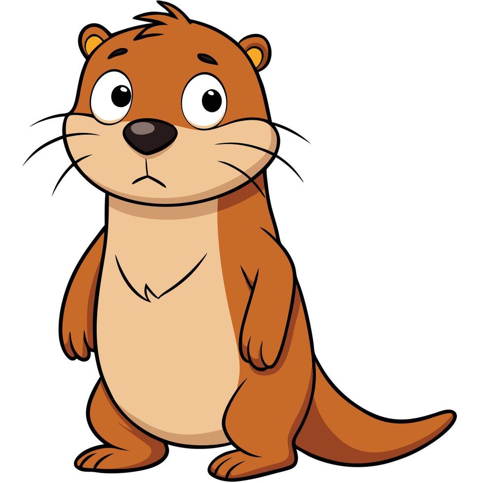 Adorable brown otter cartoon character standing upright expressing curiosity vector