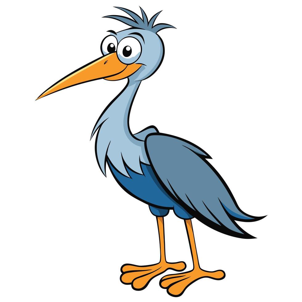 Cartoon heron character mascot illustration with friendly expression isolated on white vector