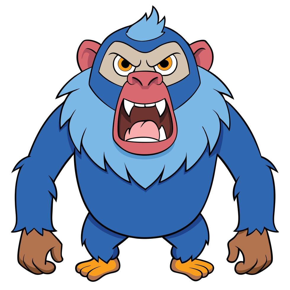 Cartoon angry yeti character illustration with blue fur and sharp teeth vector
