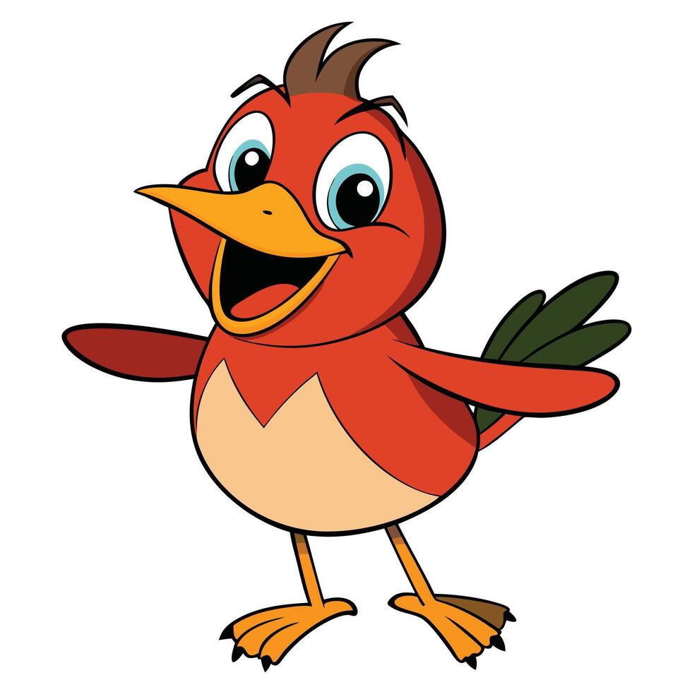 Cheerful red cartoon bird welcoming with open wings illustration vector