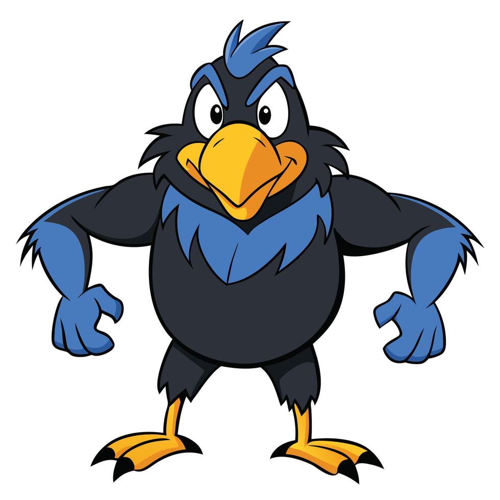 Cartoon bird illustration of a bold crow mascot character stance vector