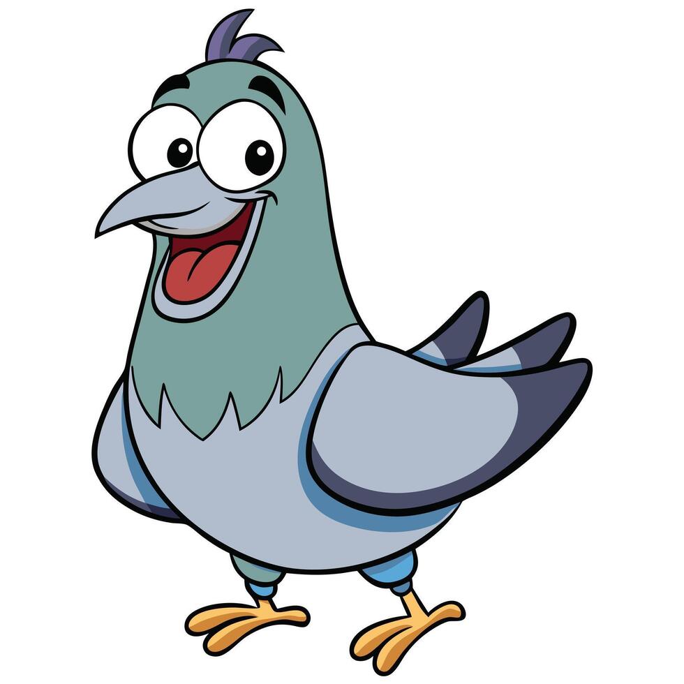 Cheerful cartoon pigeon character with big smile and cartoon style design vector