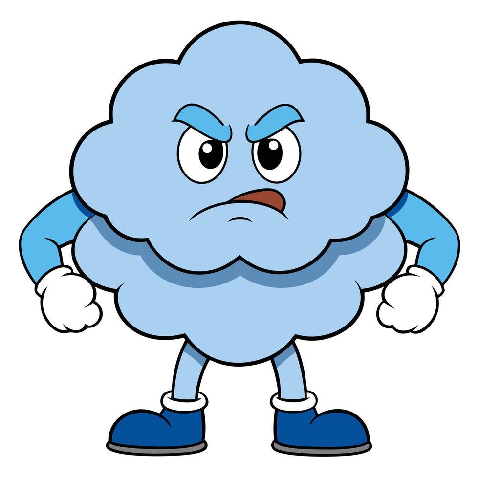 Angry cloud cartoon character with arms and legs ready to fight vector