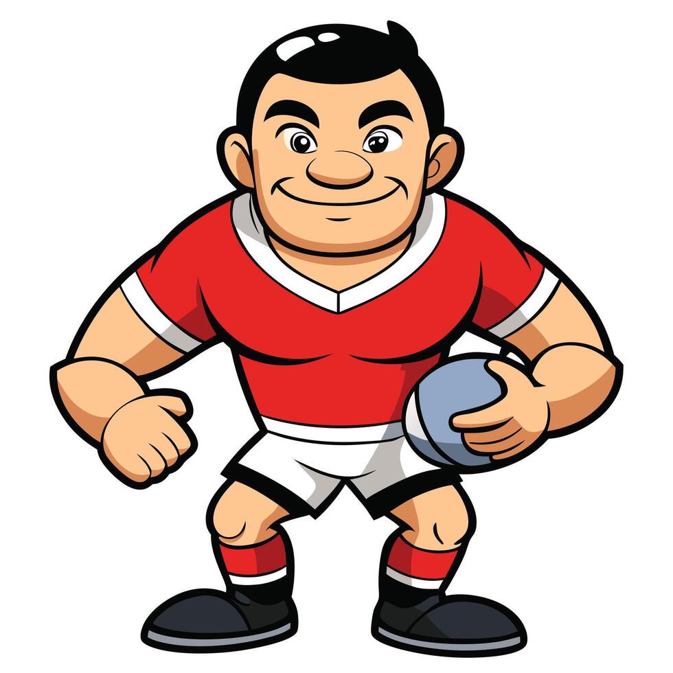 Cartoon rugby player illustration holding a ball ready for action sport vector