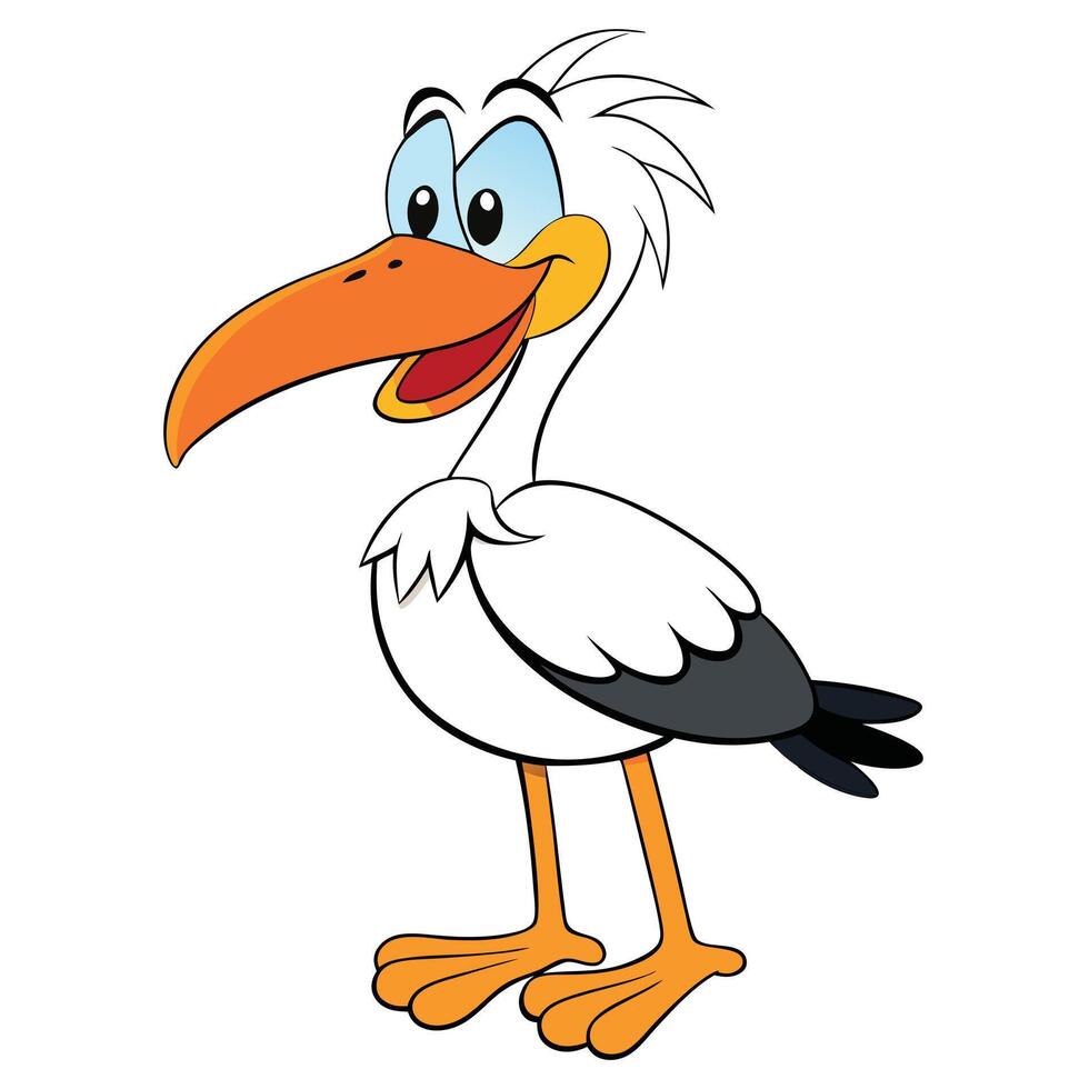 Cheerful cartoon stork illustration graphics for kids animation and mascot designs vector