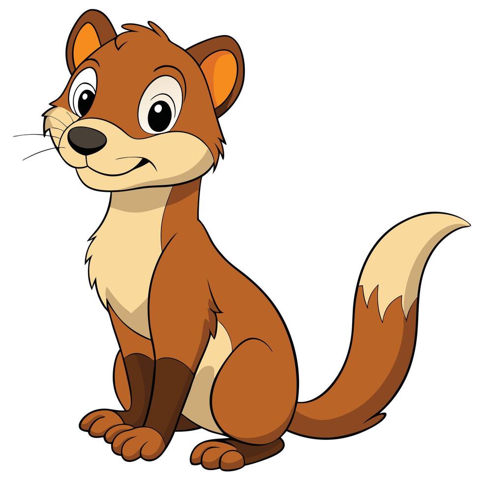 Cute cartoon weasel sitting upright with a friendly smile and bushy tail vector