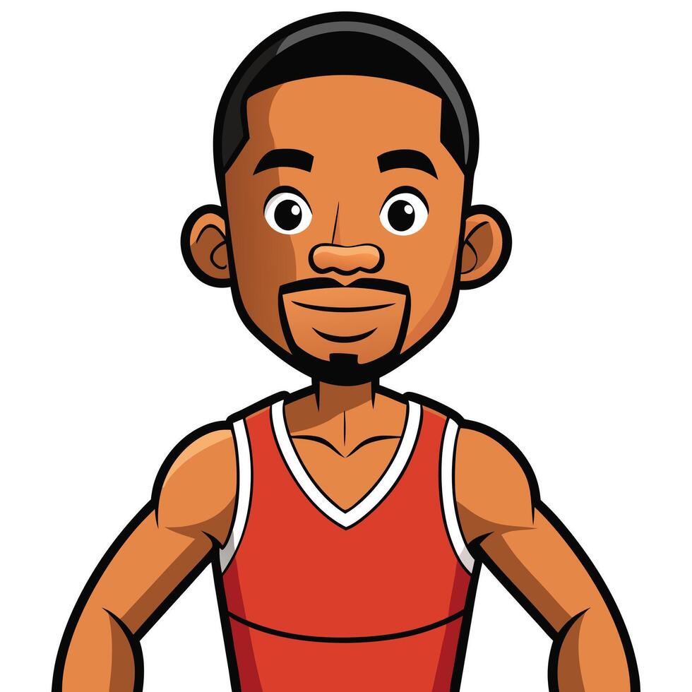 Basketball player cartoon character with red uniform and friendly expression illustration vector