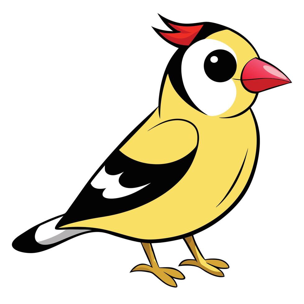 Cute goldfinch bird illustration with yellow body and red head patch vector
