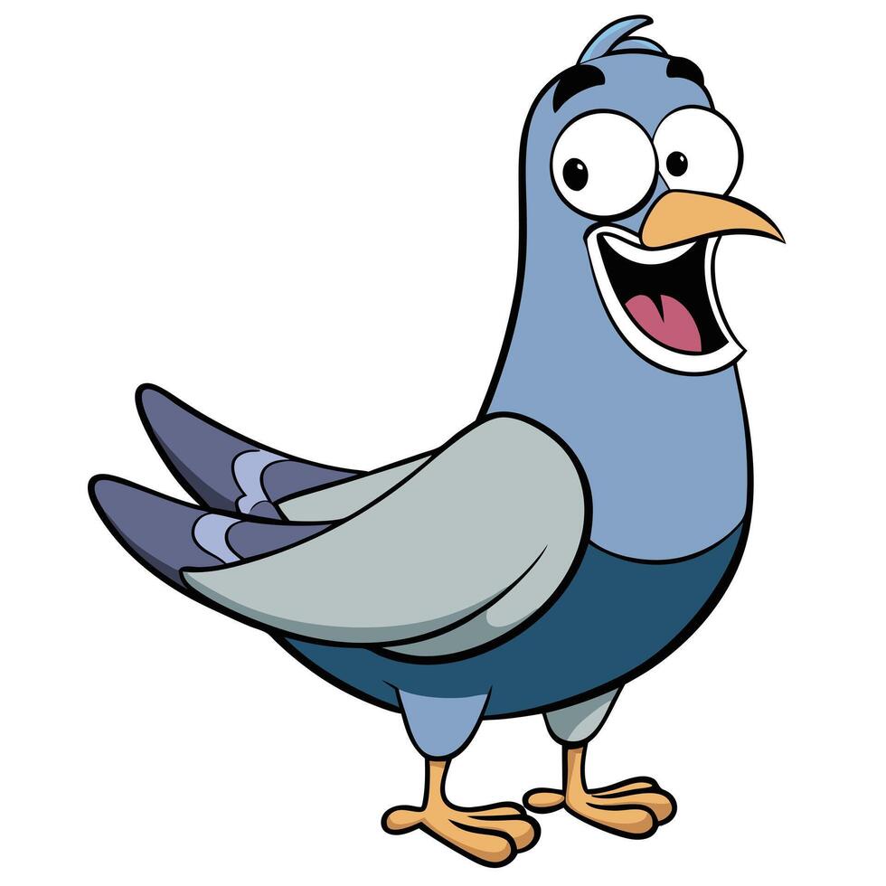 Happy cartoon pigeon character standing isolated on white background illustration vector