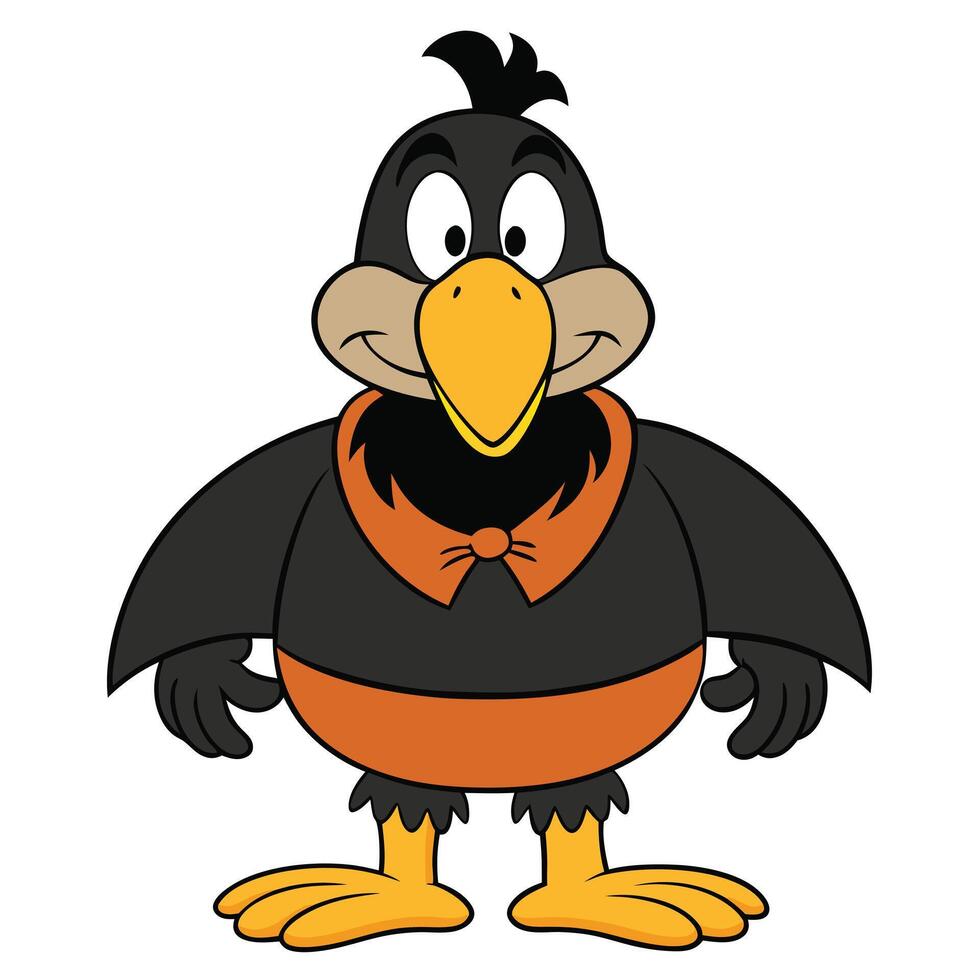 Cartoon crow character with bow tie and orange waistcoat illustration vector